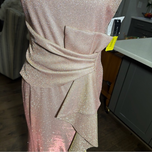 Betsy & Adam Glittering Asymmetrical Blush Dress - Picture 3 of 8